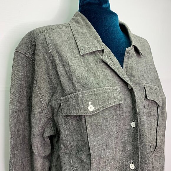 Pierre Cardin Shirt Medium Button Down Gray Cotton Collared Vintage - Picture 2 of 11